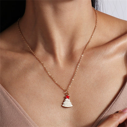 White Enamel and 18K Gold-Plated Christmas Tree Pendant Necklace, gold pendant necklace for women, front view