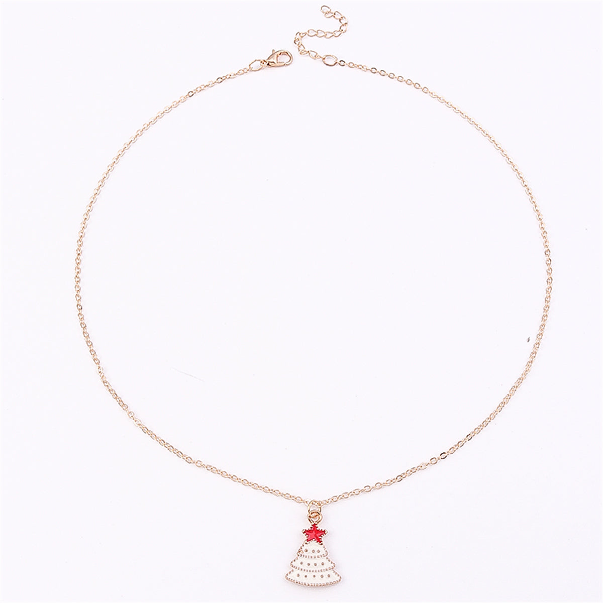 White Enamel and 18K Gold-Plated Christmas Tree Pendant Necklace, gold pendant necklace for women, side view