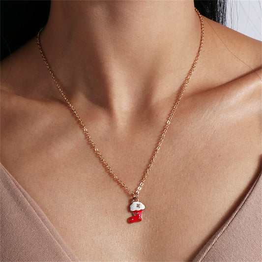 Red Enamel and 18K Gold-Plated Stocking Pendant Necklace, gold pendant necklace for women, front view