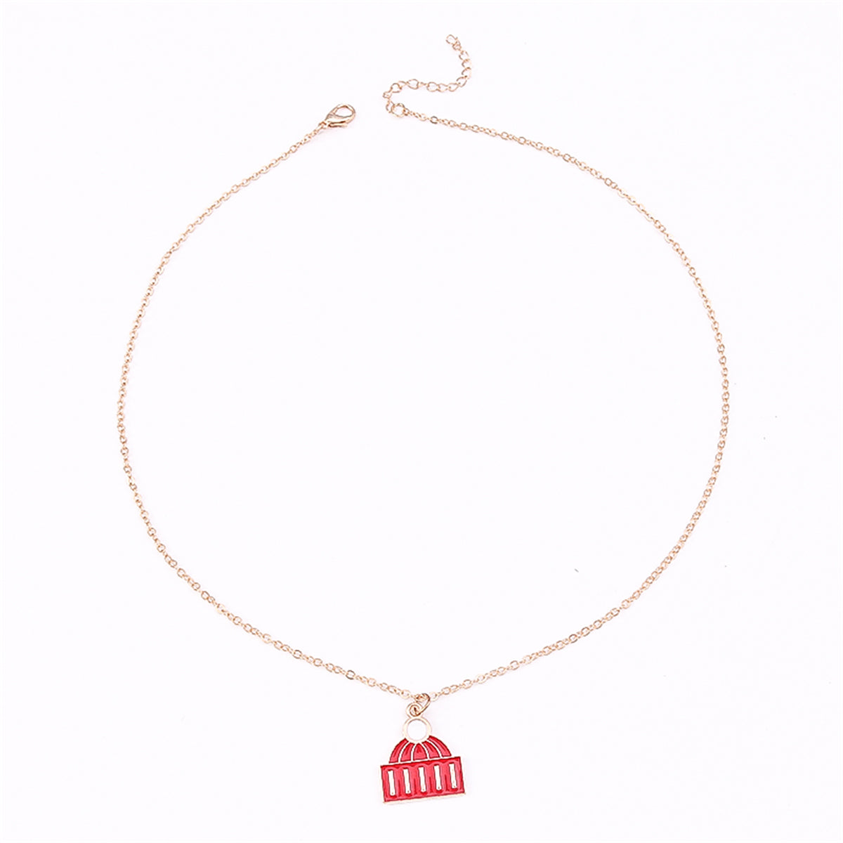 Red Enamel and 18K Gold-Plated Hat Pendant Necklace, gold pendant necklace for women, dainty minimalist design, side view