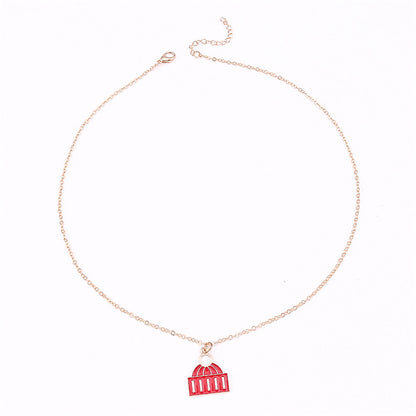 Red Enamel and 18K Gold-Plated Hat Pendant Necklace, gold pendant necklace for women, dainty minimalist design, side view