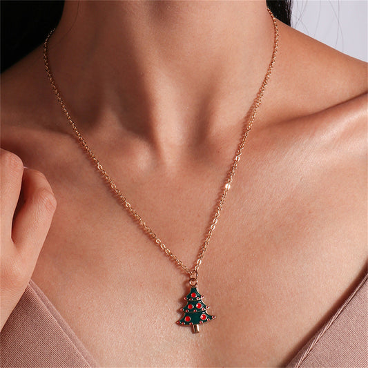 Green and Red Enamel Christmas Tree Pendant Necklace, pendant necklace for women, everyday style, front view