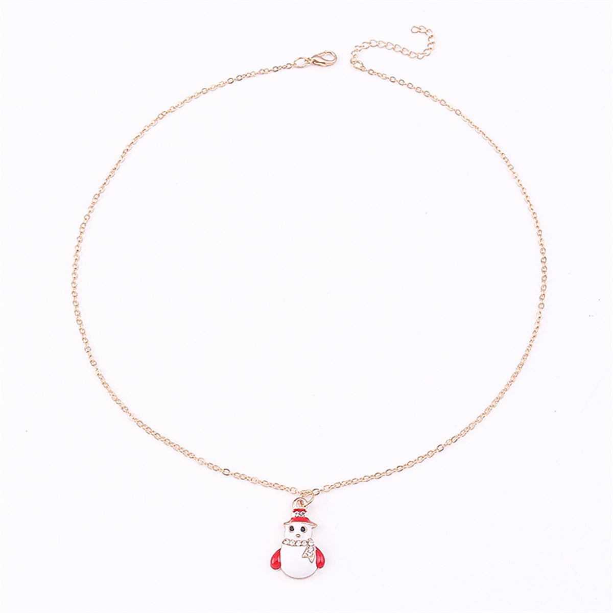 White Enamel and 18K Gold-Plated Cubic Zirconia-Accent Snowman Pendant Necklace, gold pendant necklace for women, side view