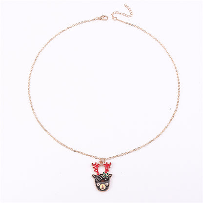 Brown and Red Enamel Reindeer Pendant Necklace, pendant necklace for women, botanical inspired, side view