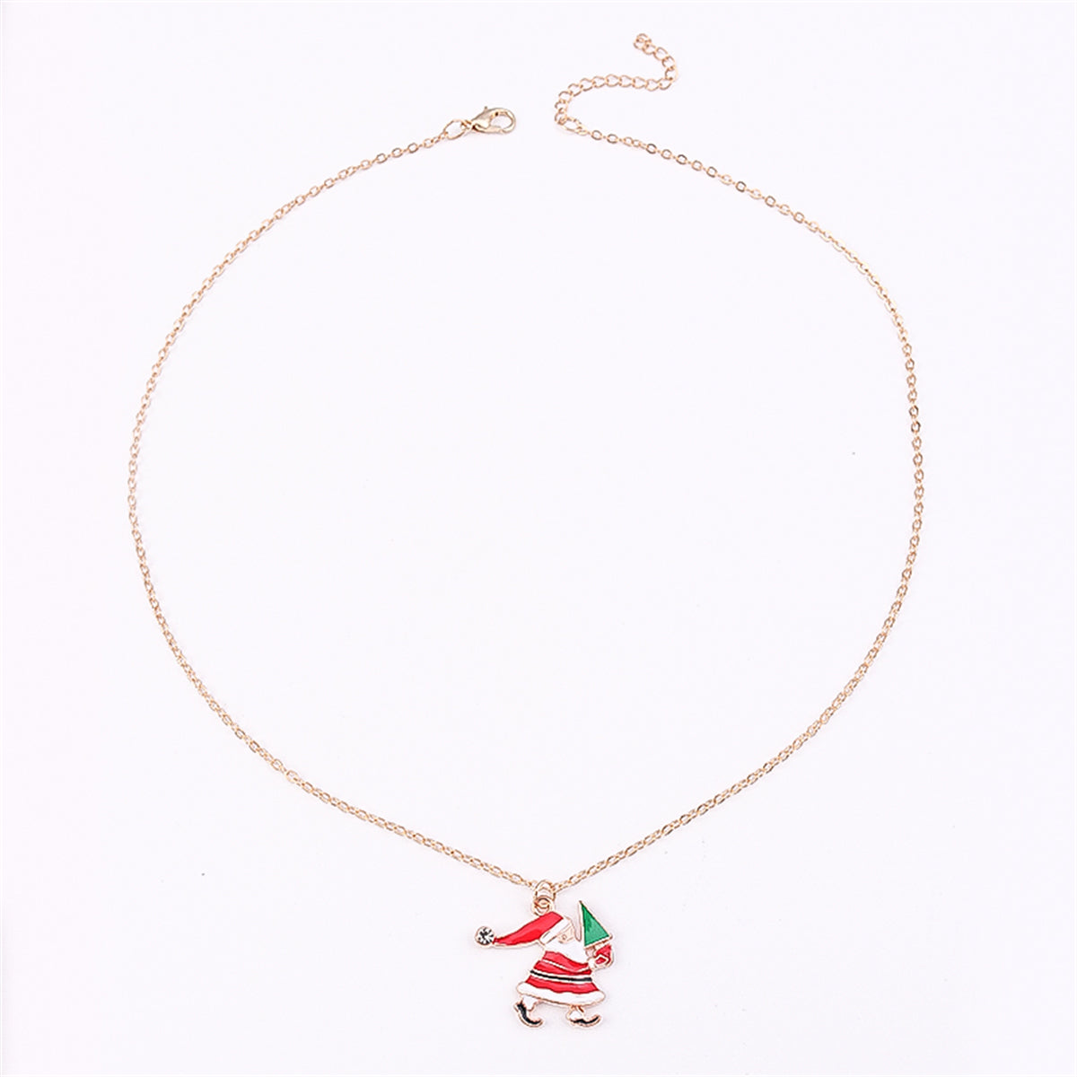 Clear Cubic Zirconia & Red Enamel Santa Pendant Necklace