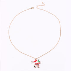 Clear Cubic Zirconia & Red Enamel Santa Pendant Necklace