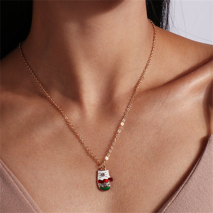 Clear Cubic Zirconia and White Enamel Mitten Pendant Necklace, pendant necklace for women, elegant gift for her, front view