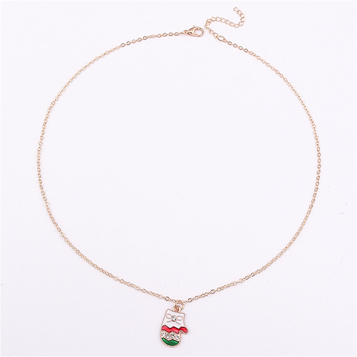 Clear Cubic Zirconia & White Enamel Mitten Pendant Necklace