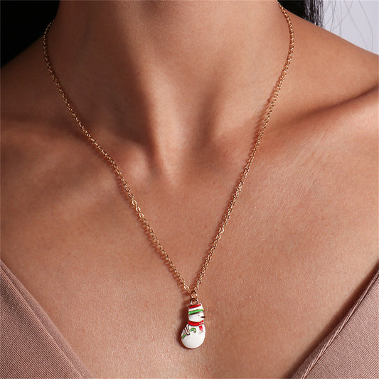 White Enamel and 18K Gold-Plated Snowman Pendant Necklace, gold pendant necklace for women, everyday style, front view