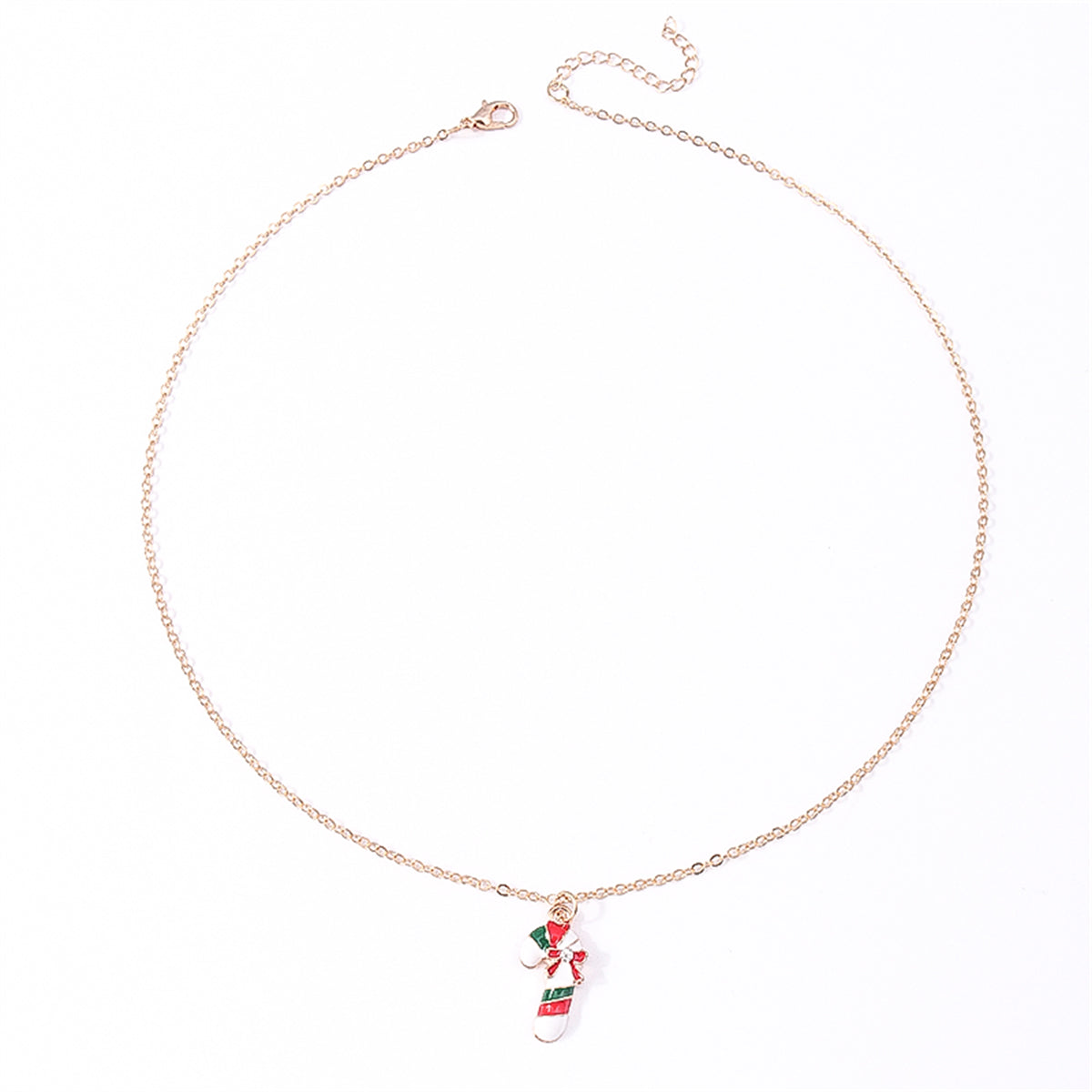 Red Enamel and Cubic Zirconia Candy Cane Pendant Necklace, pendant necklace for women, dainty minimalist design, side view