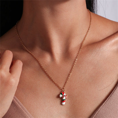 Red Enamel and Cubic Zirconia Candy Cane Pendant Necklace, pendant necklace for women, dainty minimalist design, front view