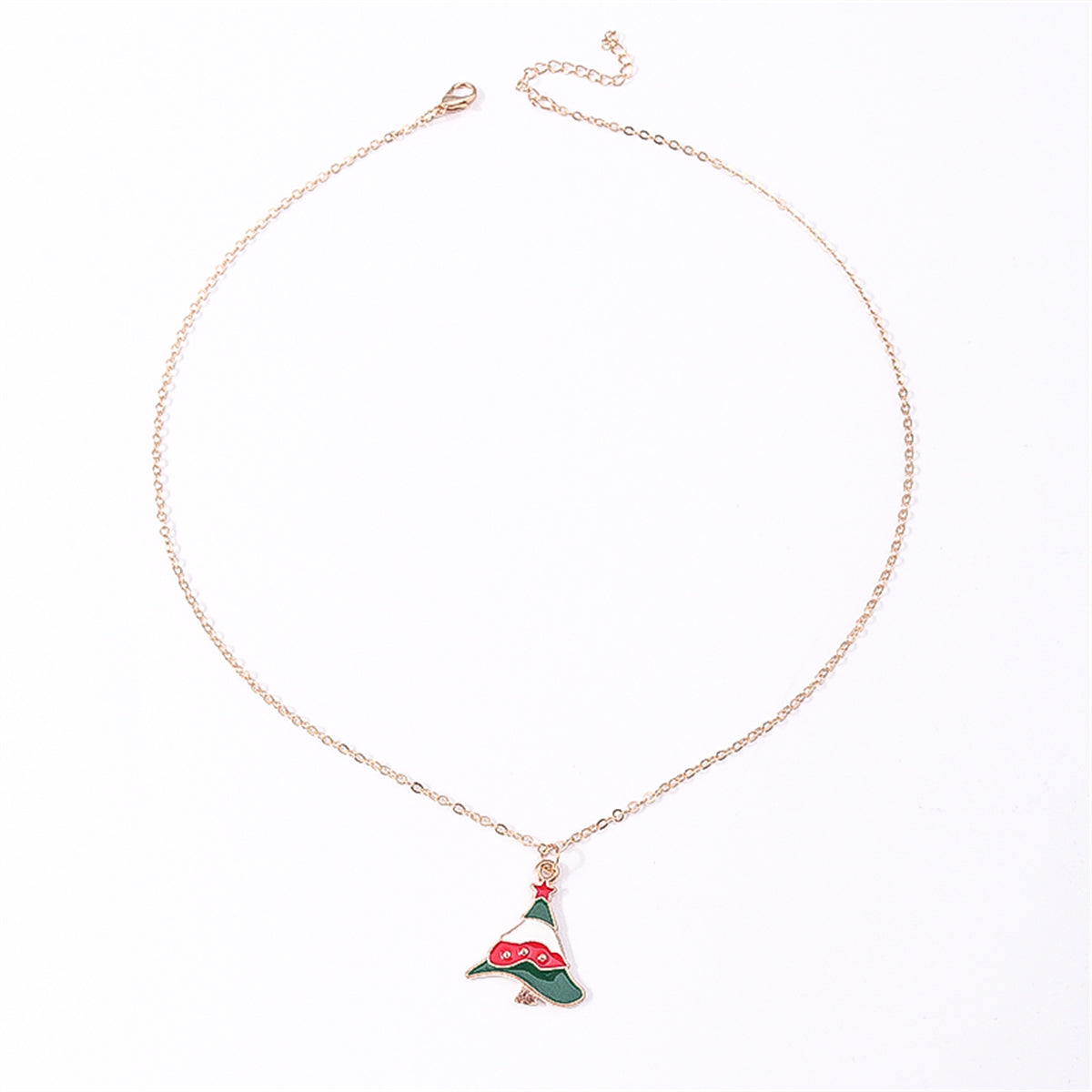 Green and Red Christmas Tree Pendant Necklace, pendant necklace for women, botanical inspired, side view