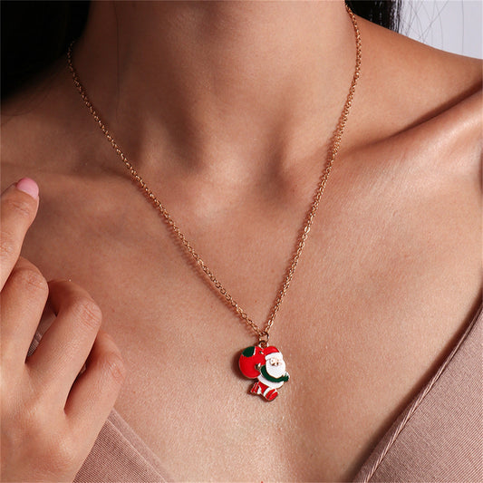 Red and Black Enamel Santa Pendant Necklace, pendant necklace for women, botanical inspired, front view