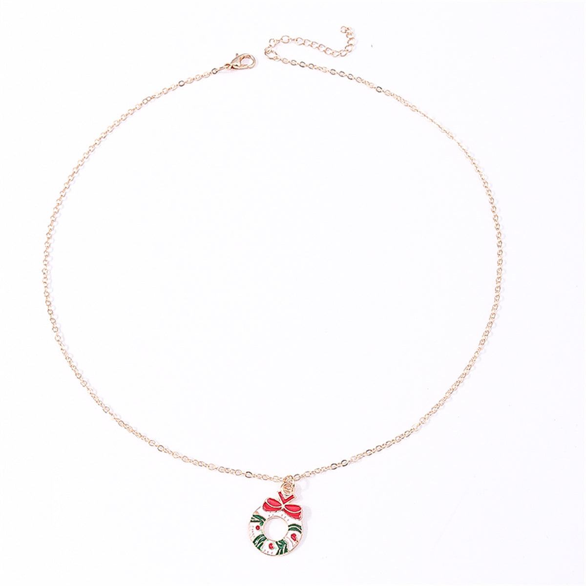 Green and Red Wreath Pendant Necklace, pendant necklace for women, elegant gift for her, side view