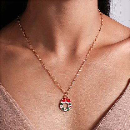 Green and Red Wreath Pendant Necklace, pendant necklace for women, elegant gift for her, front view