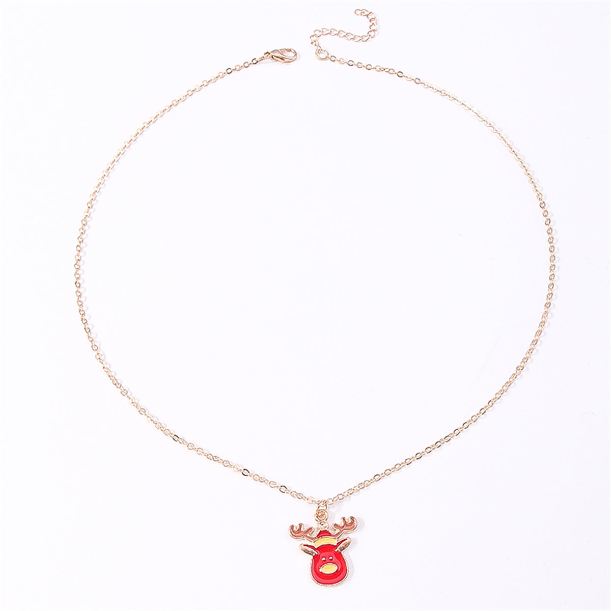 Red Enamel and 18K Gold-Plated Reindeer Pendant Necklace, gold pendant necklace for women, side view