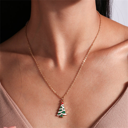 Green and White Christmas Tree Pendant Necklace, pendant necklace for women, everyday style, front view