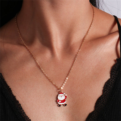 Red Enamel and 18K Gold-Plated Santa Pendant Necklace, gold pendant necklace for women, elegant gift for her, front view