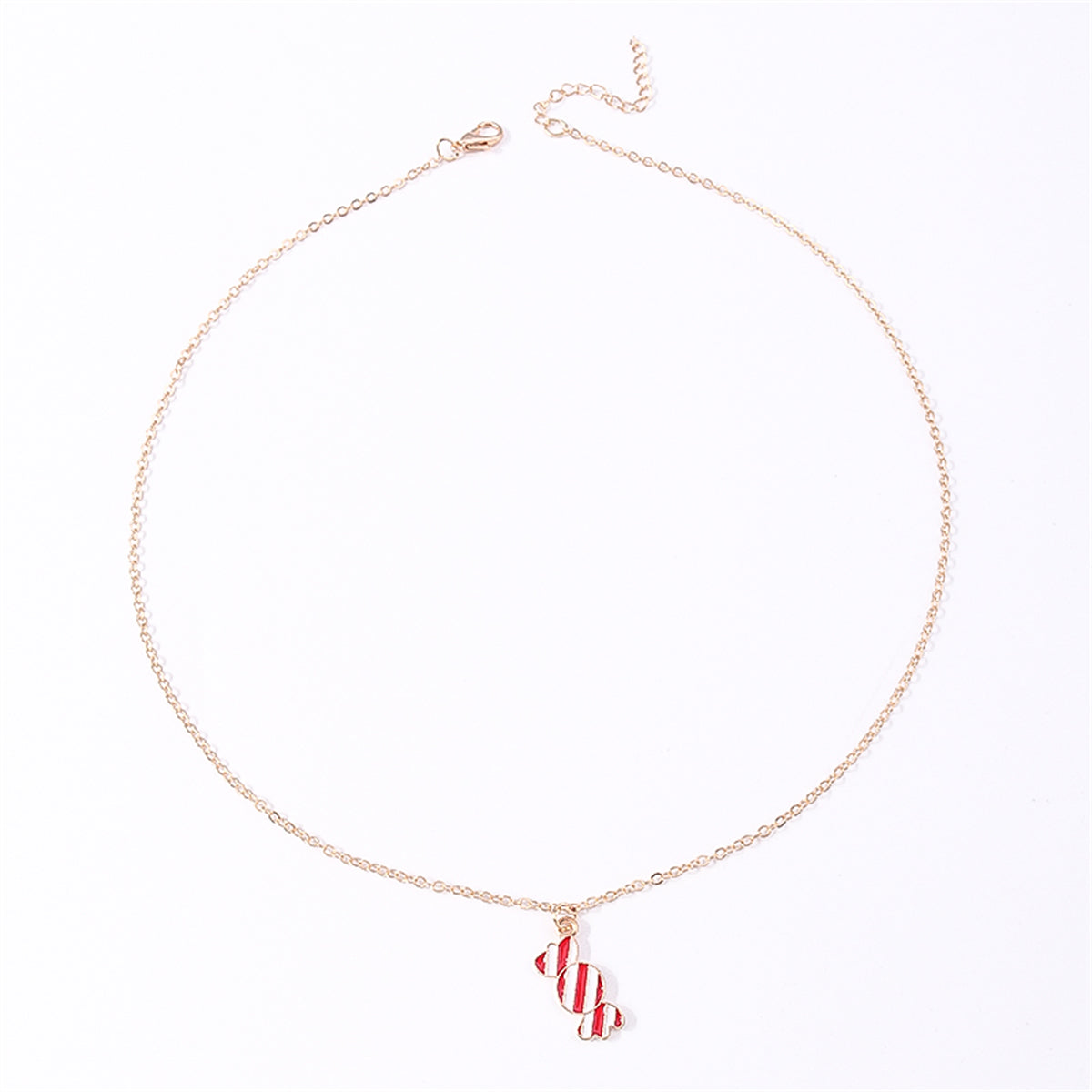 Red Enamel and 18K Gold-Plated Candy Pendant Necklace, gold pendant necklace for women, everyday style, side view