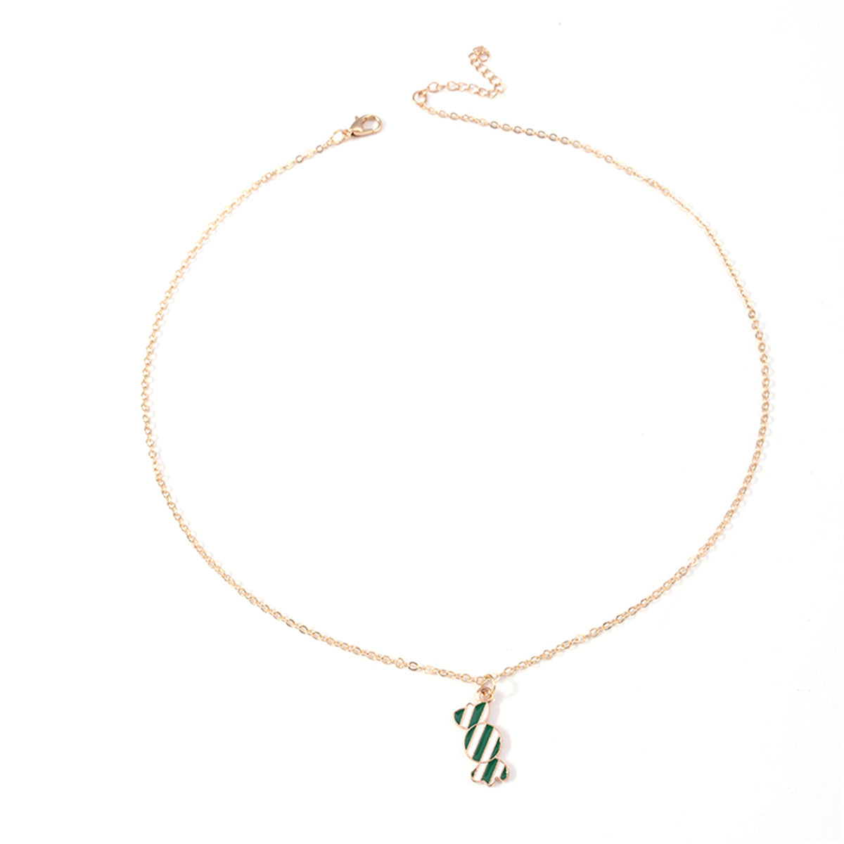Green Enamel and 18K Gold-Plated Candy Pendant Necklace, gold pendant necklace for women, elegant gift for her, side view