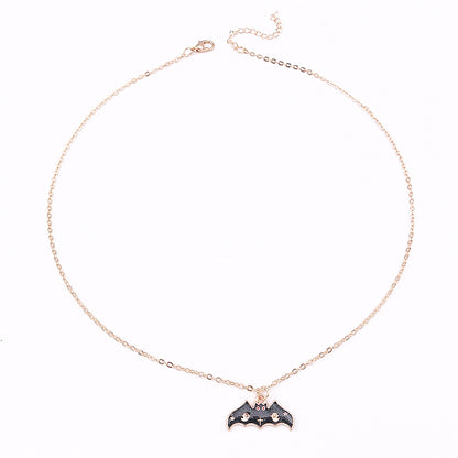 Black Enamel and 18K Gold-Plated Bat Pendant Necklace, gold pendant necklace for women, elegant gift for her, side view