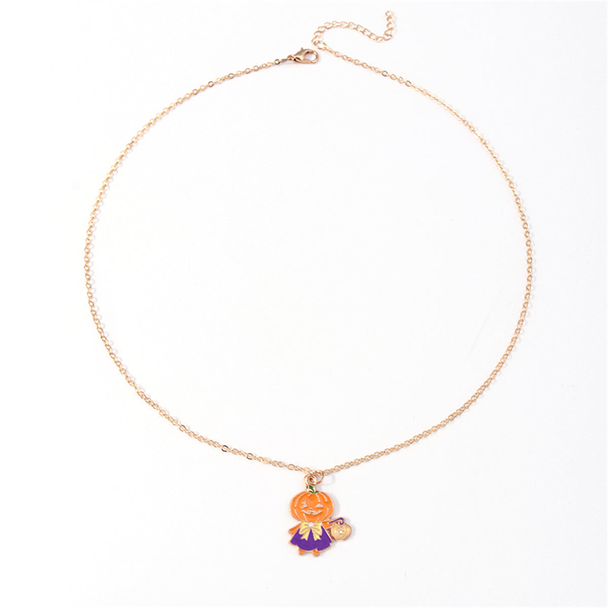 Orange Enamel and 18K Gold-Plated Pumpkin Pendant Necklace, gold pendant necklace for women, everyday style, side view