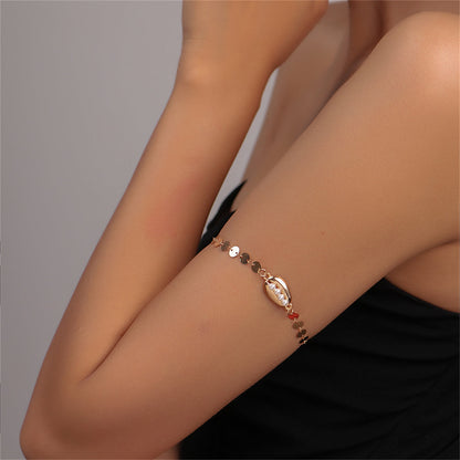 Pearl and 18K Gold-Plated Sequin Shell Arm Chain, elegant gift for her, front view