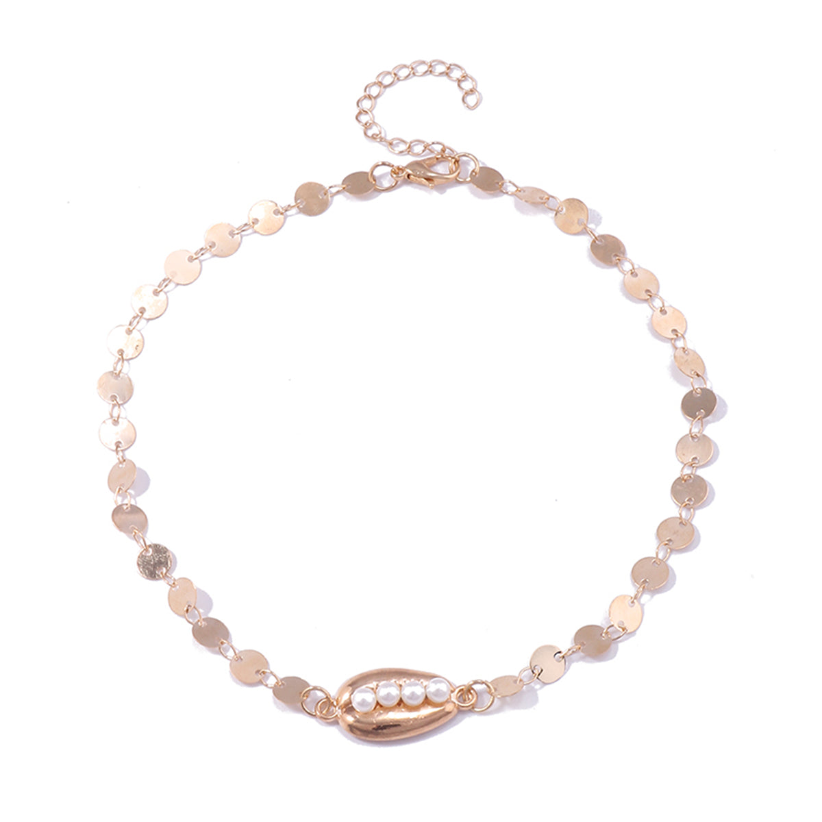 Pearl and 18K Gold-Plated Sequin Shell Arm Chain, elegant gift for her, side view