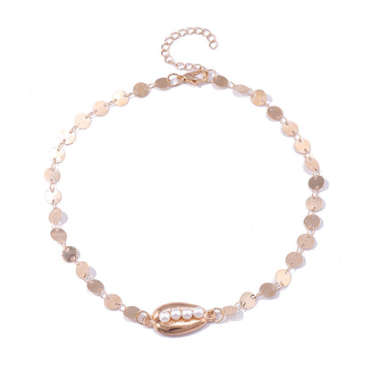 Pearl and 18K Gold-Plated Sequin Shell Arm Chain, elegant gift for her, side view