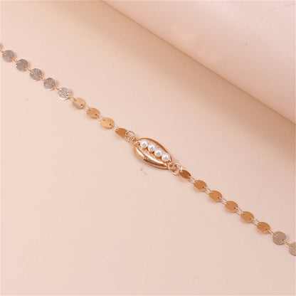 Pearl and 18K Gold-Plated Sequin Shell Arm Chain, elegant gift for her, styled look