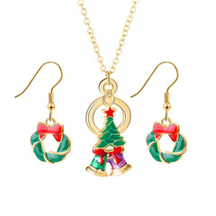 Green Enamel & 18K Gold-Plated Wreath Earrings & Pendant Necklace