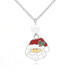 Pearl & Red Enamel Silver-Plated Santa Pendant Necklace