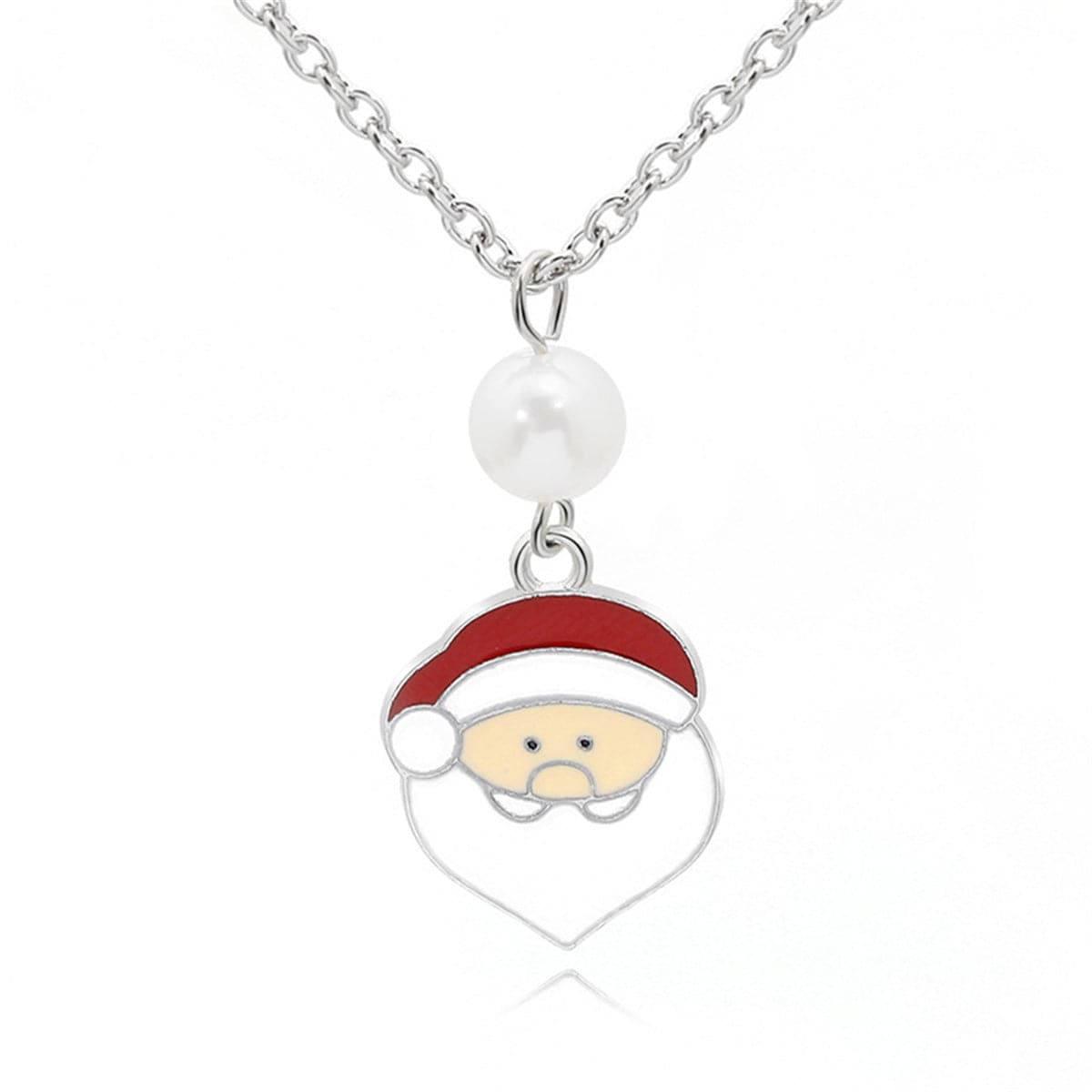 Pearl & Enamel Silver-Plated Santa Pendant Necklace