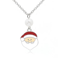 Pearl & Enamel Silver-Plated Santa Pendant Necklace