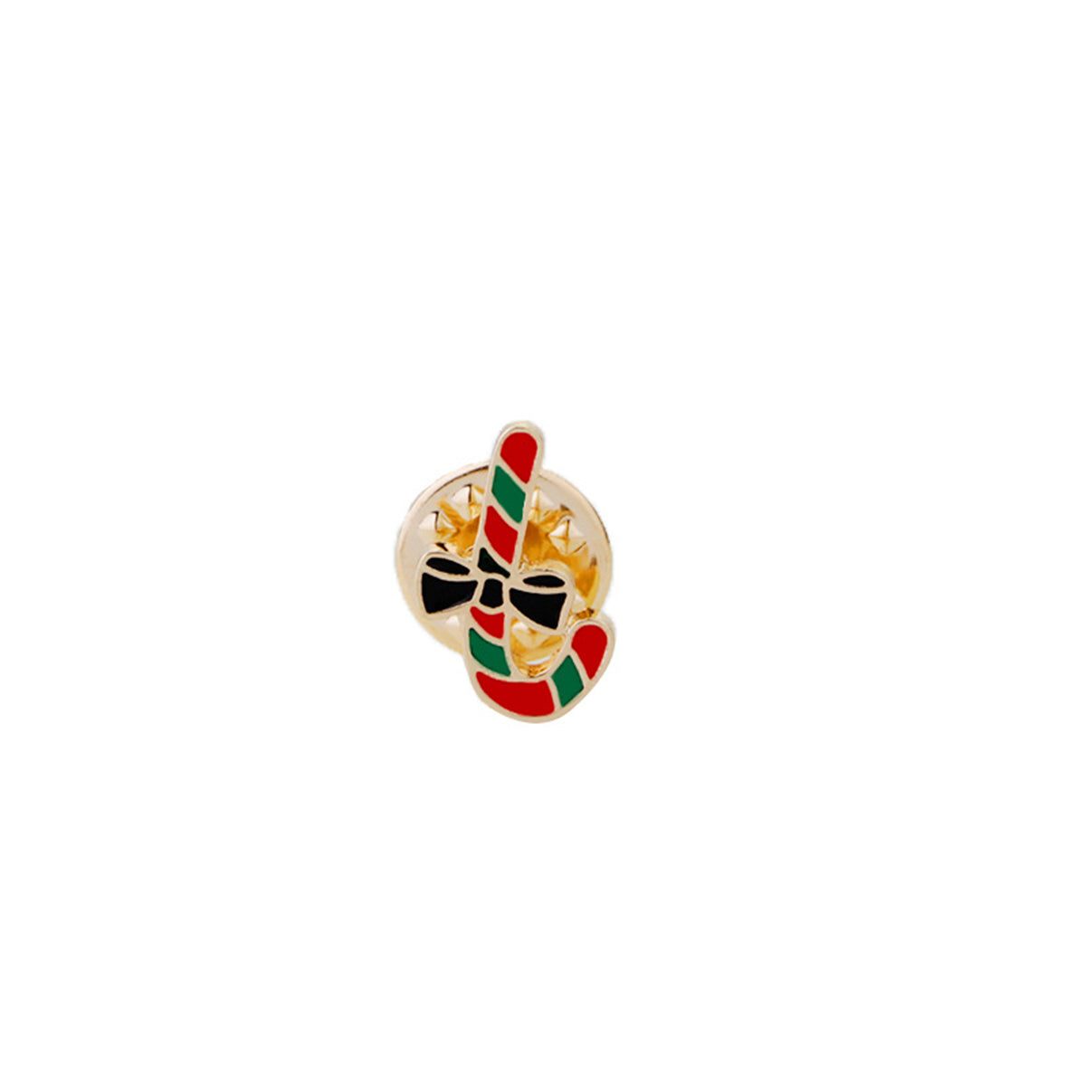 Red Enamel and 18K Gold-Plated Candy Cane Brooch, gold brooch pin, elegant gift for her, front view