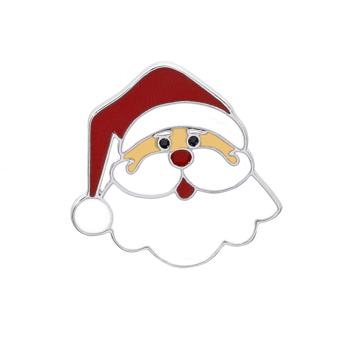 Red and Silver-Plated Santa Brooch, silver brooch pin, vintage-inspired design, front view