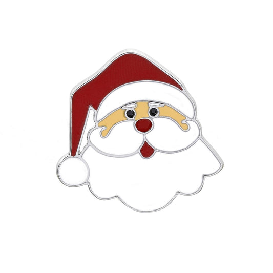 Red and Silver-Plated Santa Brooch, silver brooch pin, vintage-inspired design, front view