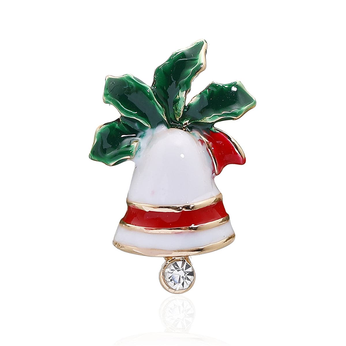 Red and Green Enamel Bell Brooch, brooch pin, elegant gift for her, front view