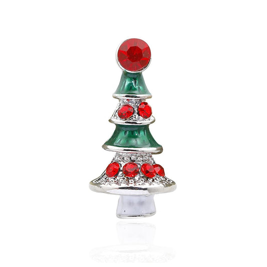 Red Cubic Zirconia and Green Enamel Holiday Tree Brooch, brooch pin, vintage-inspired design, front view