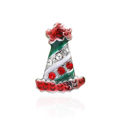 Cubic Zirconia & Green Enamel Holiday Hat Brooch