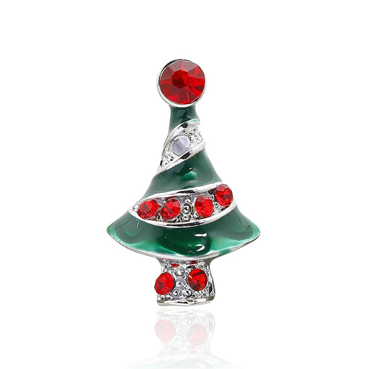 Red Cubic Zirconia and Green Enamel Embellished Holiday Tree Brooch, brooch pin, elegant gift for her, front view