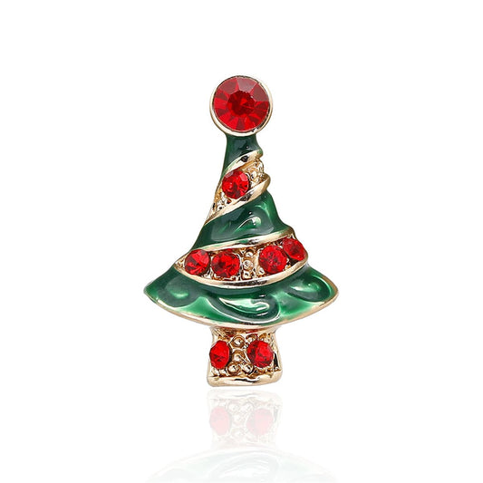 Red Cubic Zirconia and Green Enamel Festive Tree Brooch, brooch pin, botanical inspired, front view