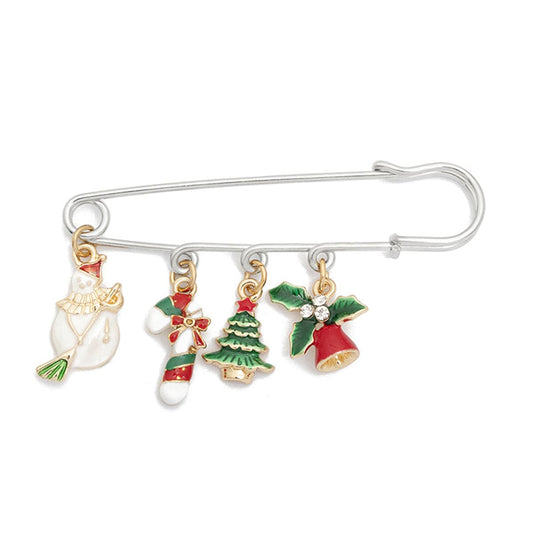Cubic Zirconia and Two-Tone Christmas Pin Brooch, brooch pin, everyday style, front view