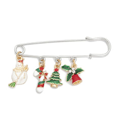 Cubic Zirconia & Two-Tone Christmas Pin Brooch