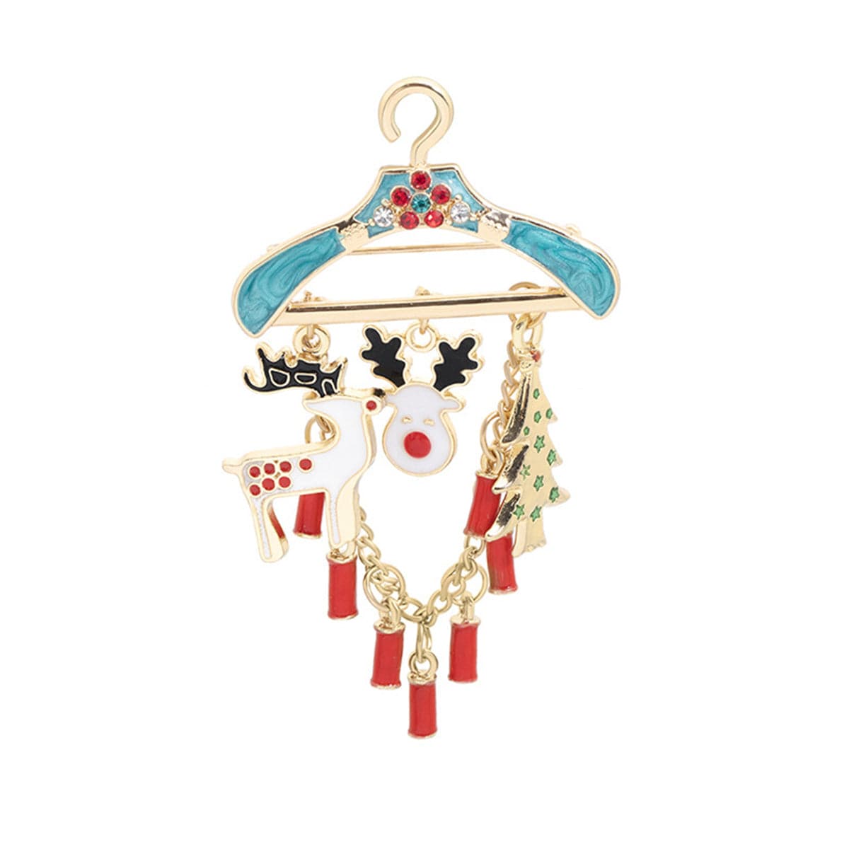 Cubic Zirconia & Red Hanger Reindeer Tree Brooch