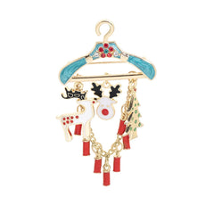 Cubic Zirconia & Red Hanger Reindeer Tree Brooch