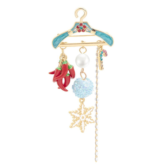 Blue Cubic Zirconia and Pearl 18K Gold-Plated Hanger Snowflake Pepper Brooch, gold brooch pin, everyday style, front view