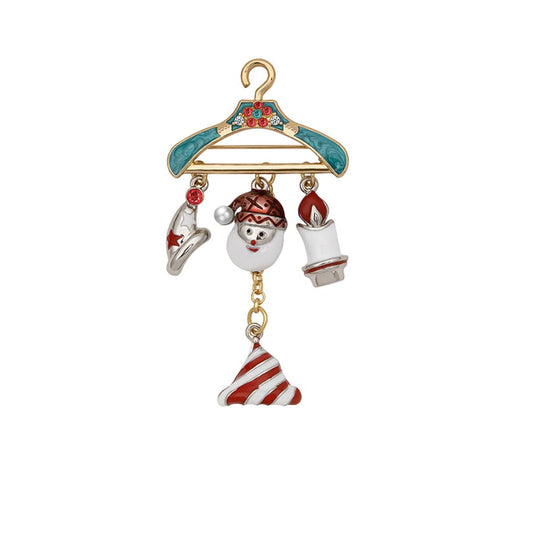 Cubic Zirconia and Pearl Enamel Christmas Charm Hanger Brooch, brooch pin, everyday style, front view