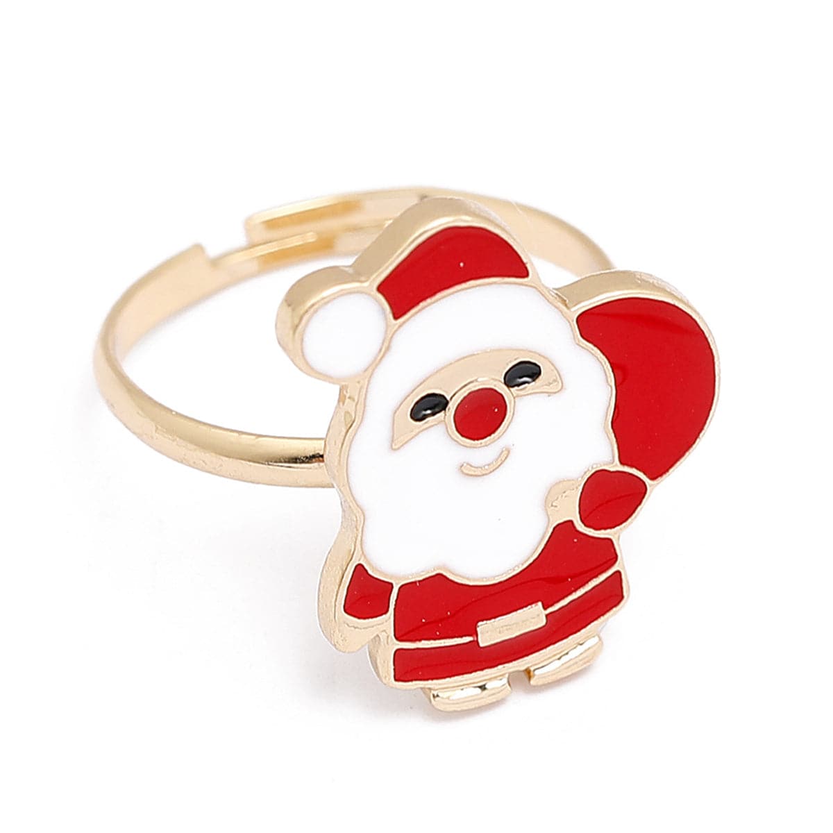 Red Enamel and 18K Gold-Plated Gift Santa Adjustable Ring, gold statement rings for women, everyday style, front view