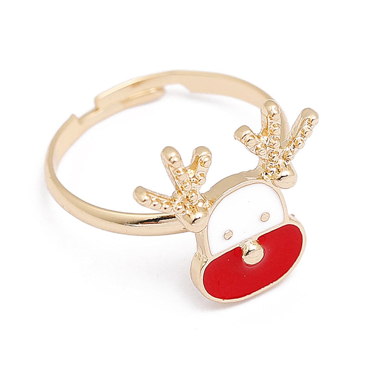 Red Enamel and 18K Gold-Plated Reindeer Adjustable Ring, gold statement rings for women, dainty minimalist design, front view